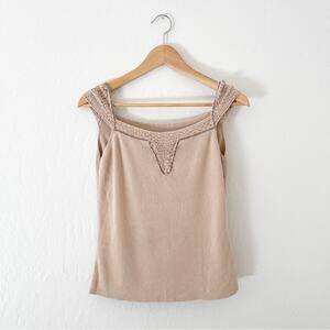 Vintage Crochet Beaded Short Sleeve Top